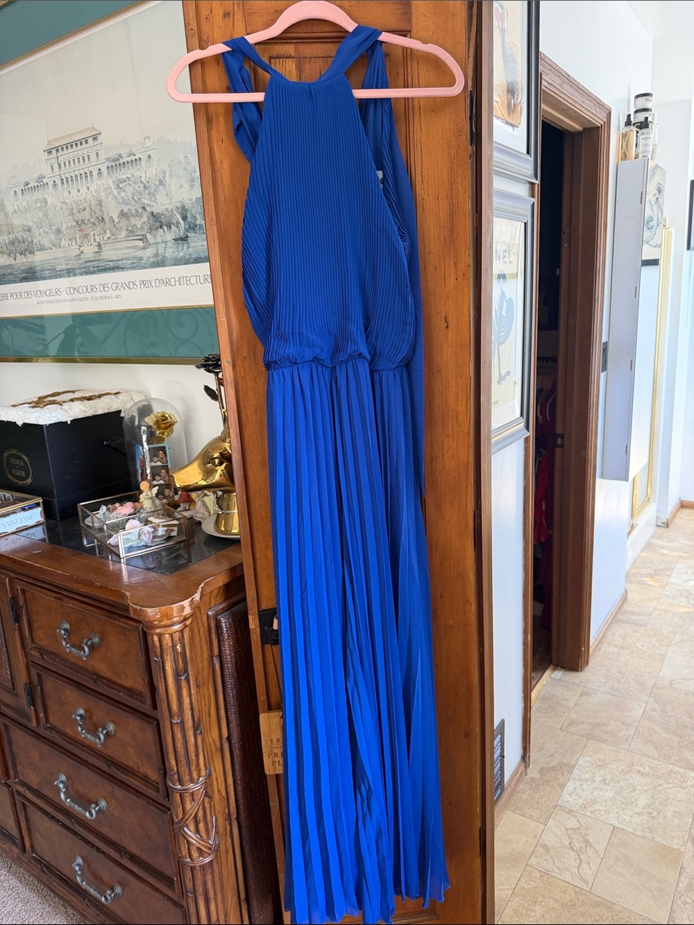 Meghan LA Cobalt Blue Pleated Halter Jumpsuit